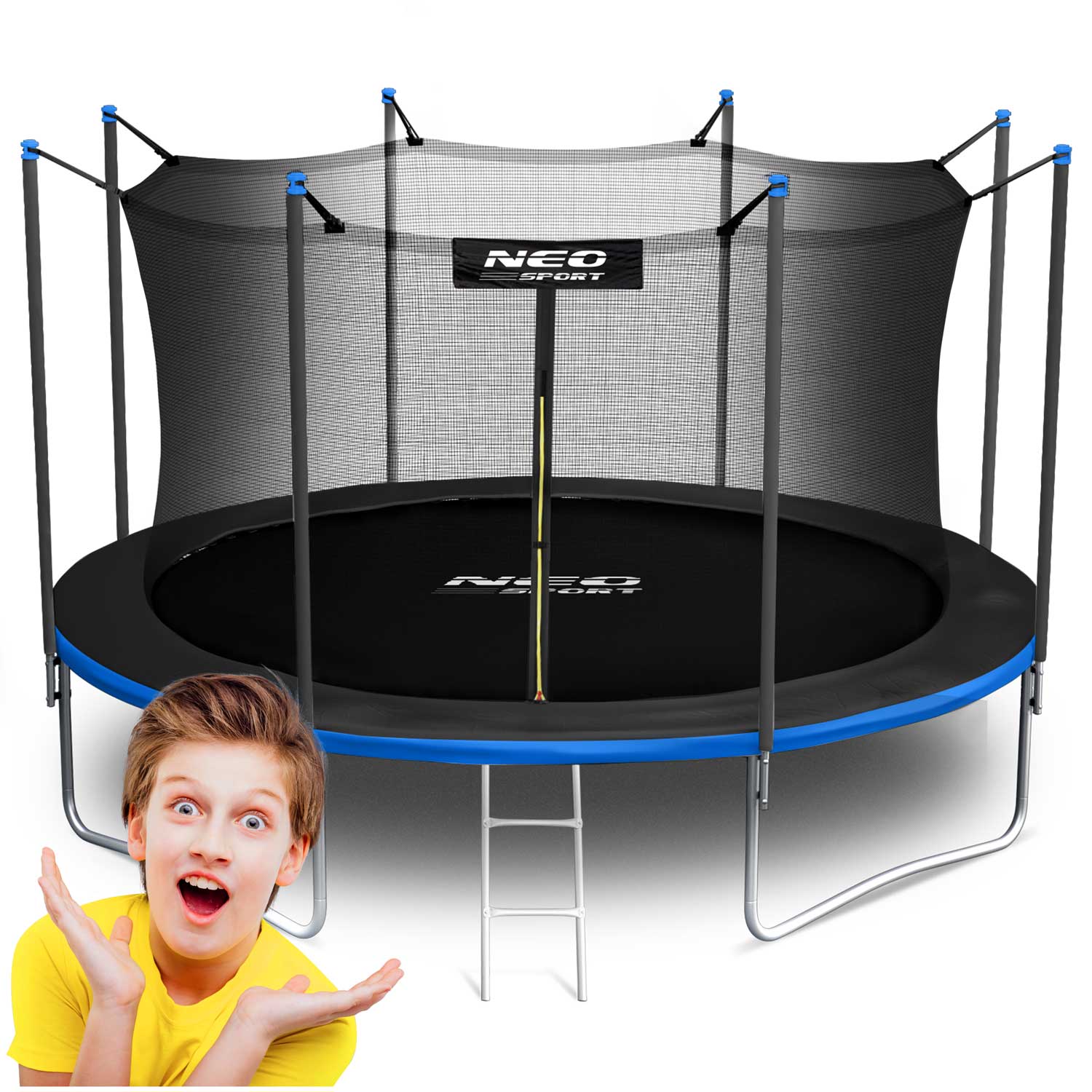 Trampolina ogrodowa dla dzieci 374cm 12ft + drabinka siatka wewnętrzna Neo-Sport