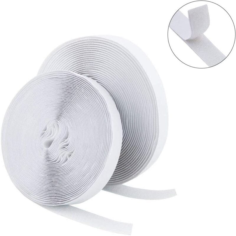 Bande Velcro Autocollante Extra Forte 8 M X 20 Mm + 20 Pastilles 3x10 Cm - Adhésif Puissant Pour Cadres, Rangement