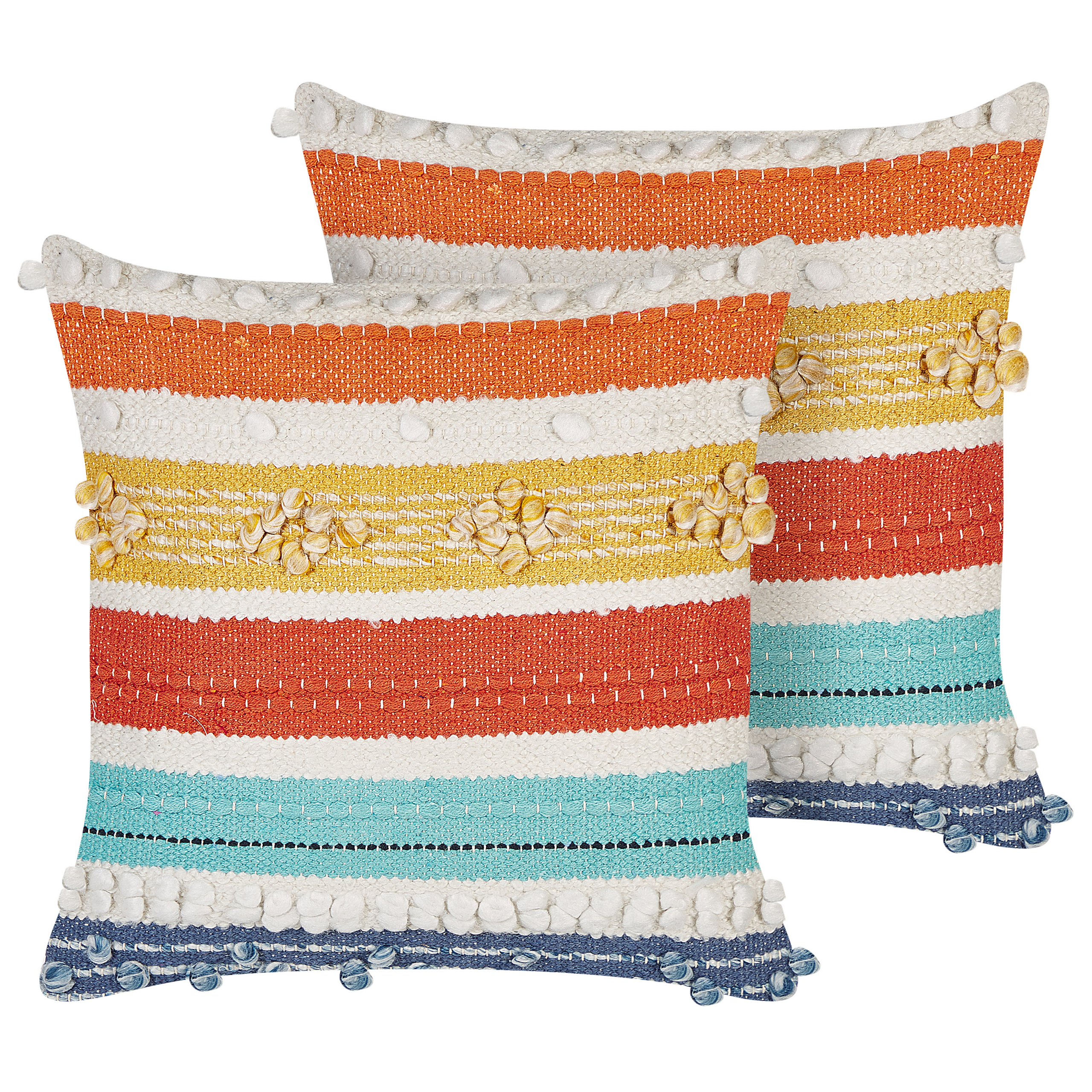 Beliani conjunto de 2 cojines de algodón naranja/amarillo/azul oscuro 45 x 45 cm dicliptera