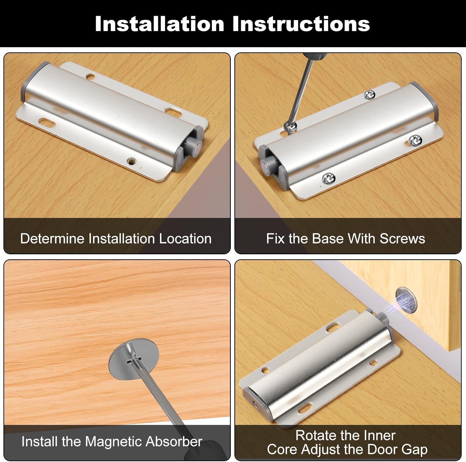 Push to Open Porte Placard, 8 Pièces Poussoir Porte Placard Magnetique, Bouton Poussoir Meuble Cuisine, Amortisseur Ferme Porte Poussant, Rebondeur de - 5
