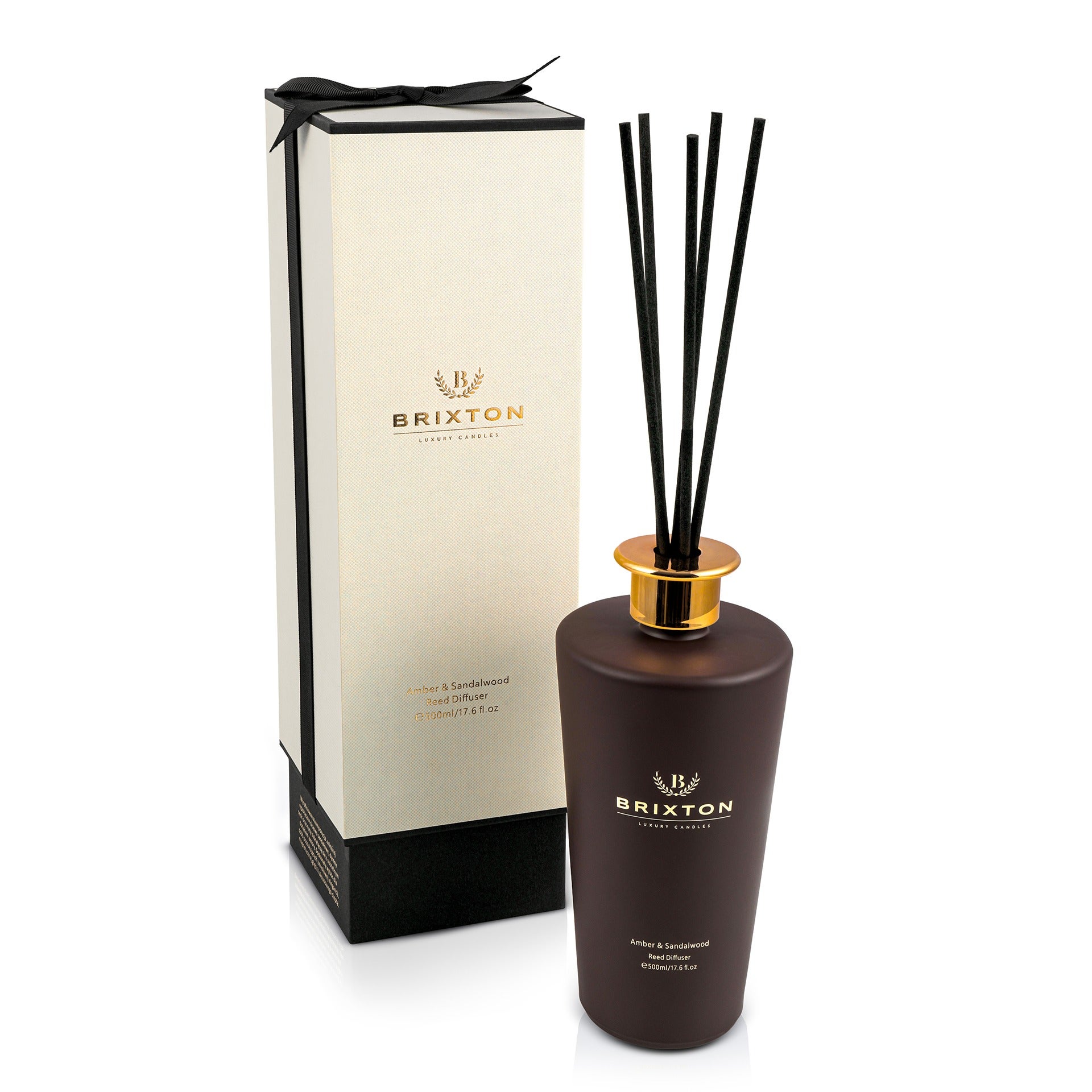 Dyfuzor zapachowy w szkle z patyczkami BRIXTON 500ml Amber &amp; Sandalwood