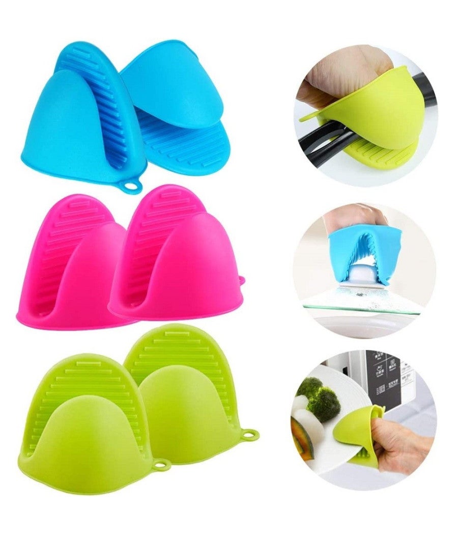 Guanti da forno in silicone: set di guanti da cucina, resistenti al calore, 230 °C, 2 guanti da forno, 2 sottopentola, 2 piccoli manici per cucina, cottura, barbecue, forno a microonde, grigio