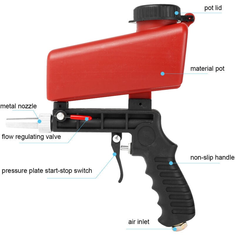 Pistolet de sablage pneumatique à Air Portable 90psi, Machine de sablage à main légère en Aluminium, outil réglable par gravité - 6