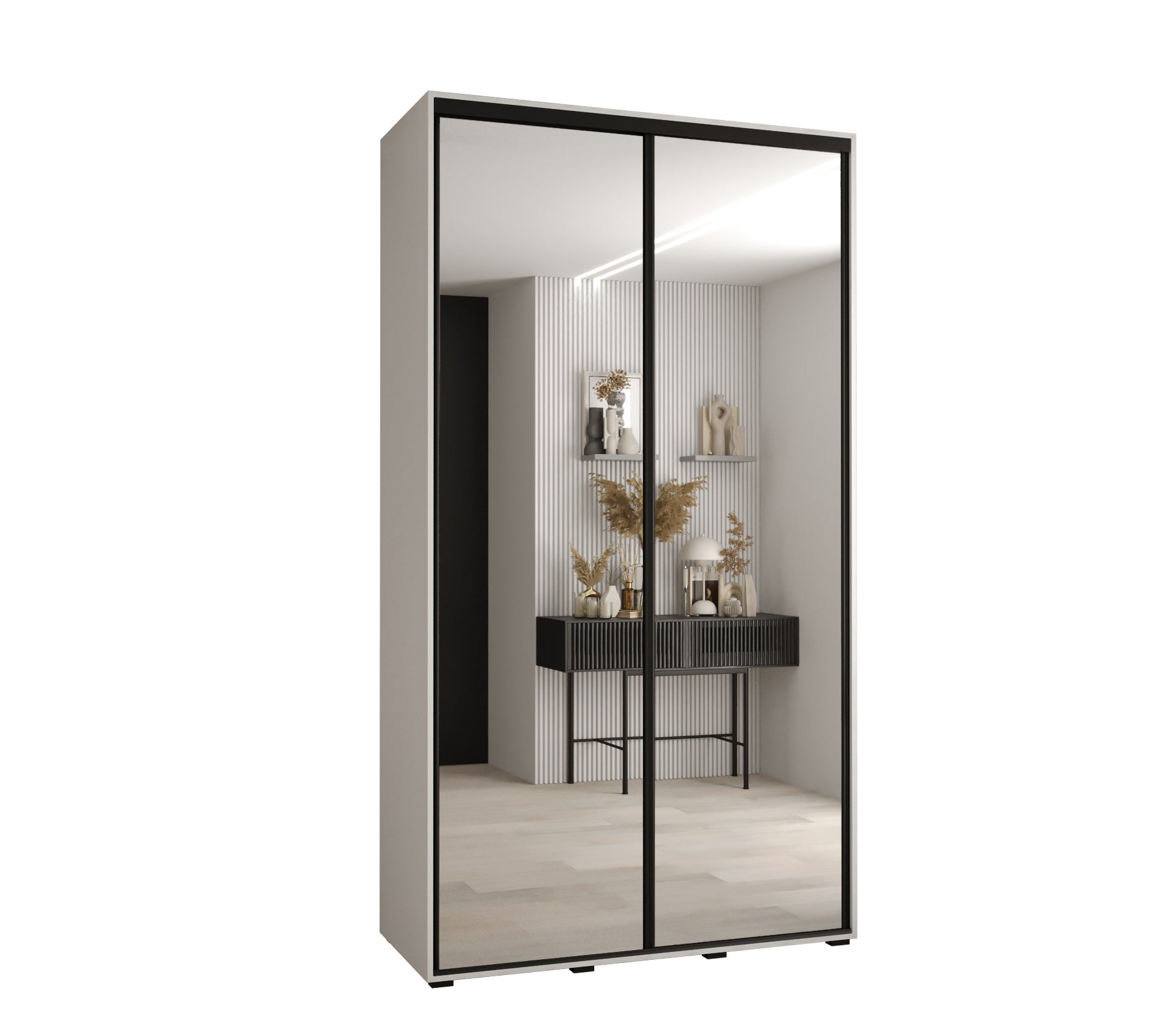 Szafa przesuwna z lustrem wysoka Davos 2 130 x 45 x 235,2 cm biały + biały + u. czarny - Abiks Meble