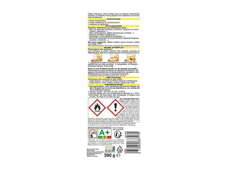 Pegamento fijador de contactos de neopreno Pattex Neoplus int/ext cartucho de 390 ml - 3