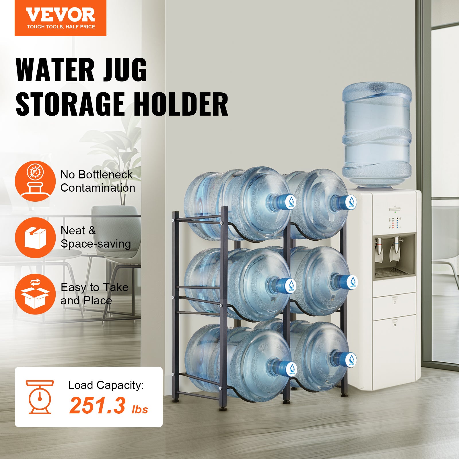 Porte-bouteilles Eau 5 Gallons - Support 3 Niveaux - Métal Noir - Pour Maison/bureau