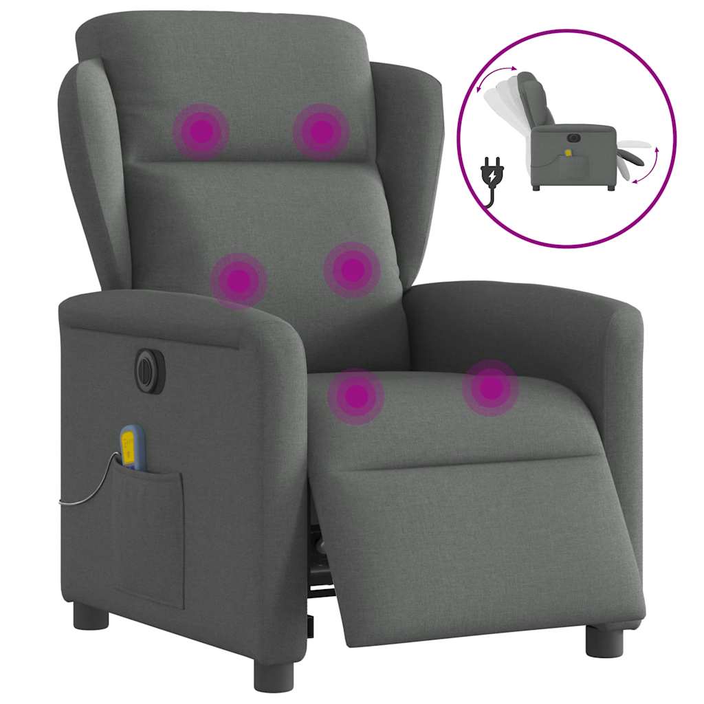 Sillón reclinable de masaje eléctrico de tela gris oscuro Leroy