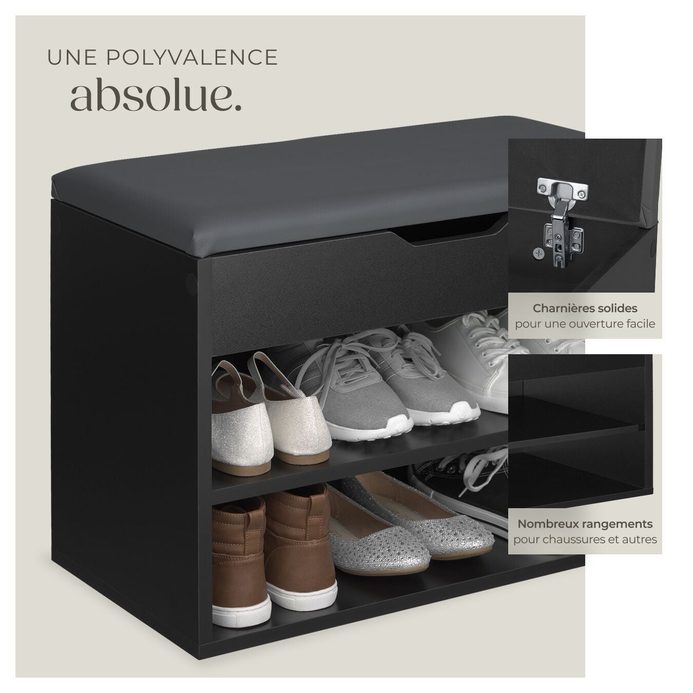 Banc à chaussures en bois MDF avec coussin d'assise 60 x 30 x 43,5 cm TECTAKE - 4