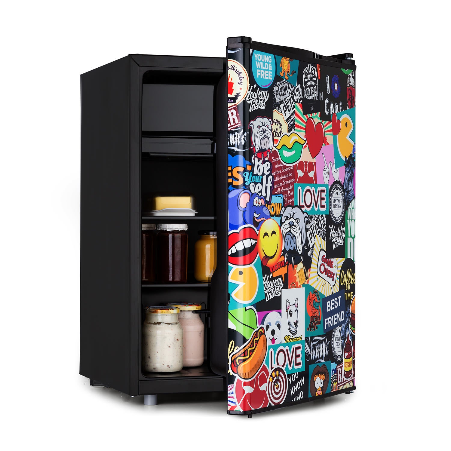 Klarstein Frigorífico Cool Vibe 70+ 72 Litros 2 Estantes Estilo Stickerbomb Negro , Leroy Merlin