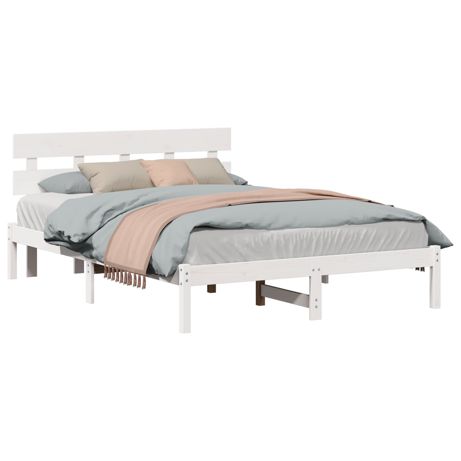 Ramka łóżka Z zagłówkiem Biały 150 x 200 cm Lite drewno sosnowe vidaXL