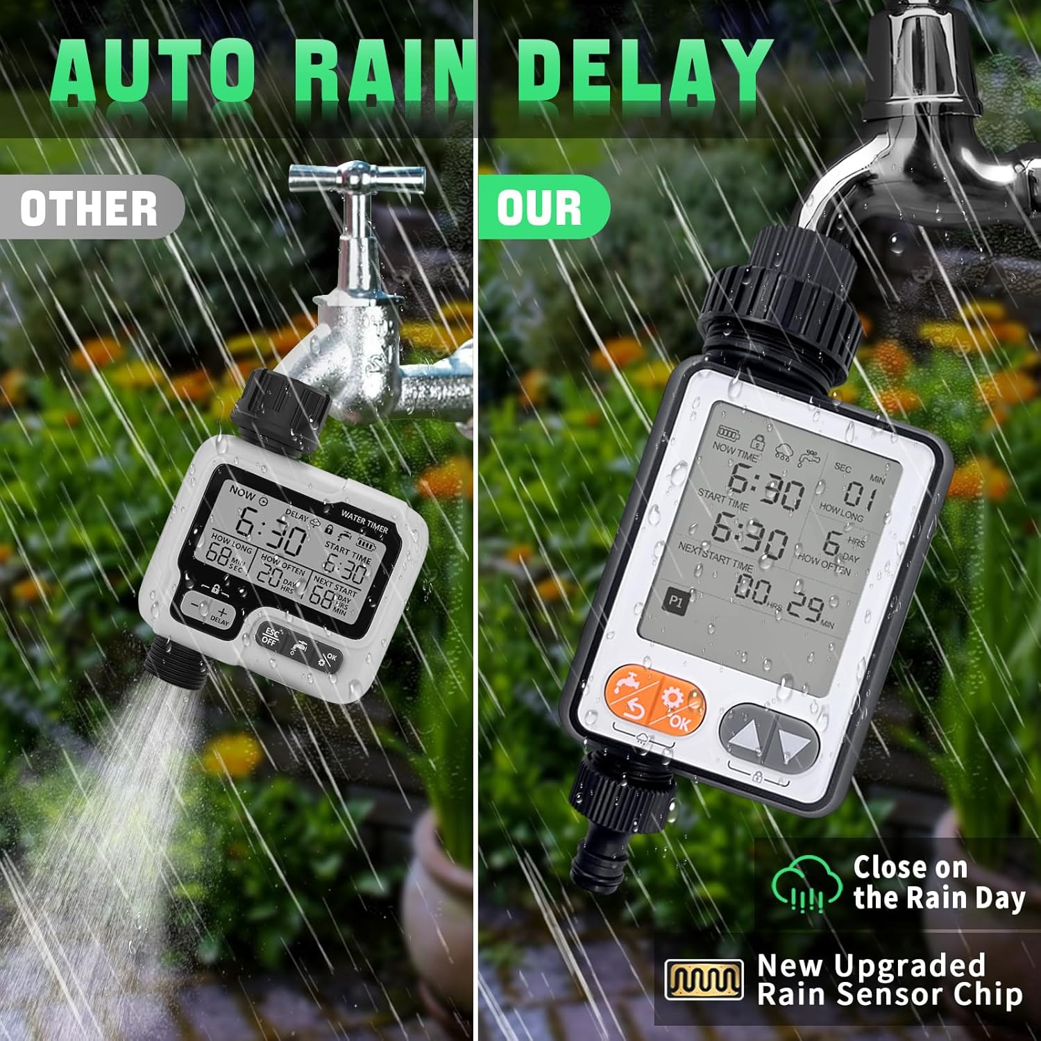 Minuteur d'arrosage pour tuyau d'arrosage, avec temporisation automatique en cas de pluie, pour plansystème d'irrigation goutte plantes - 2