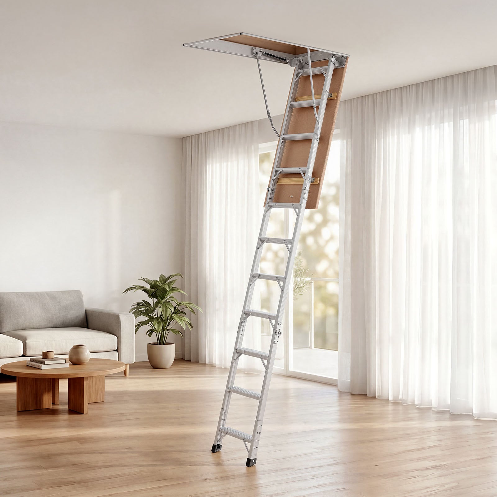 Escalier Escamotable pour Grenier VEVOR, en Alliage d'Aluminium, Échelle de Grenier Pliante, Adapté aux Hauteurs de Plafond 299-314 cm ou 233,5-299 cm - 8