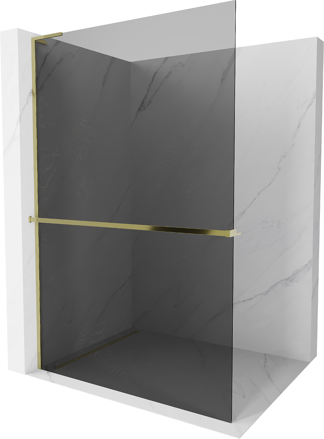 Mexen Kioto+ L ścianka prysznicowa z półką Walk-in 120 x 200 cm, grafit, złota - 800-120-123-50-40