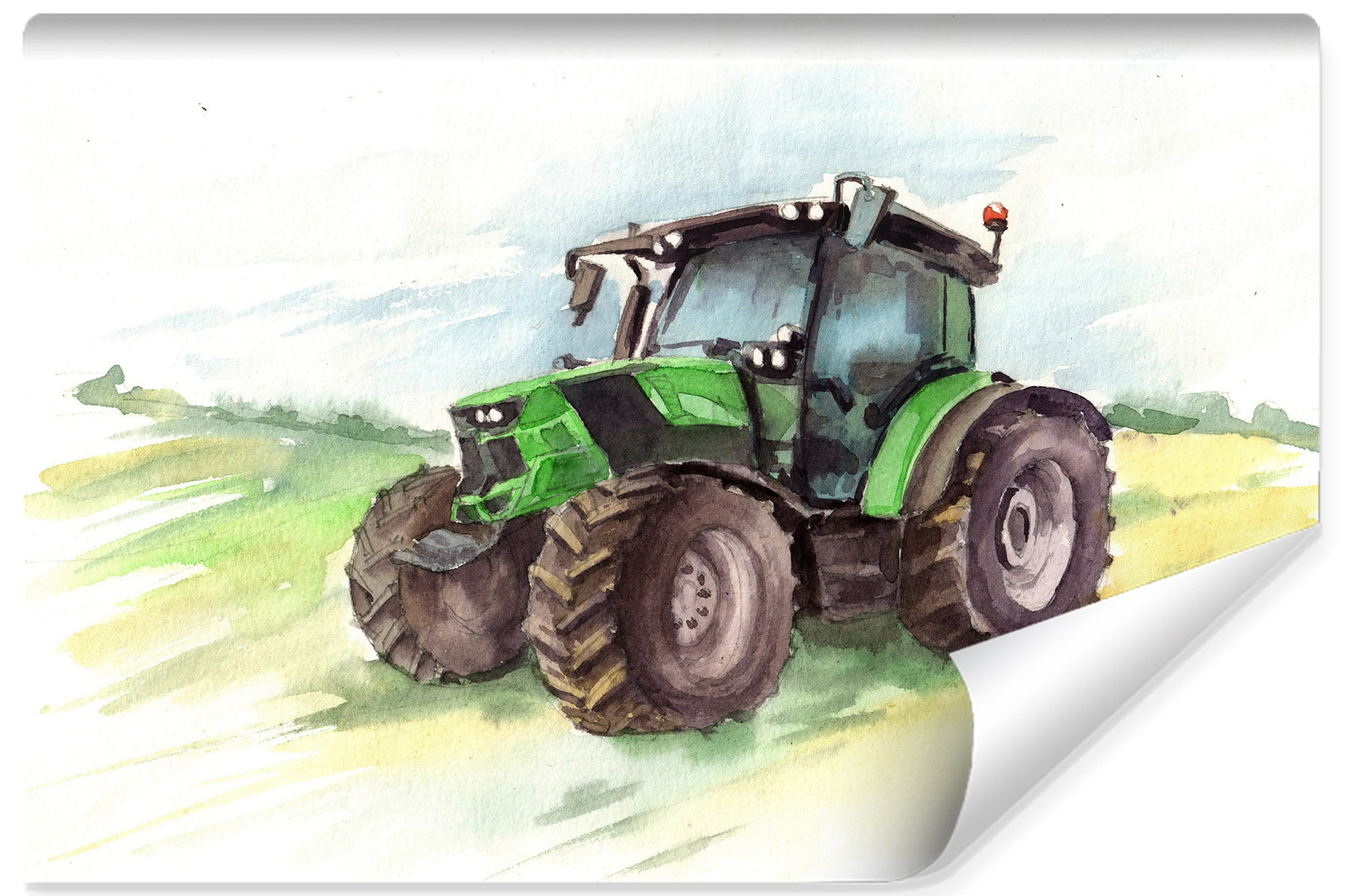 Papel pintado foto tractor acuarela vilene para habitación infantil 368cm x 254cm