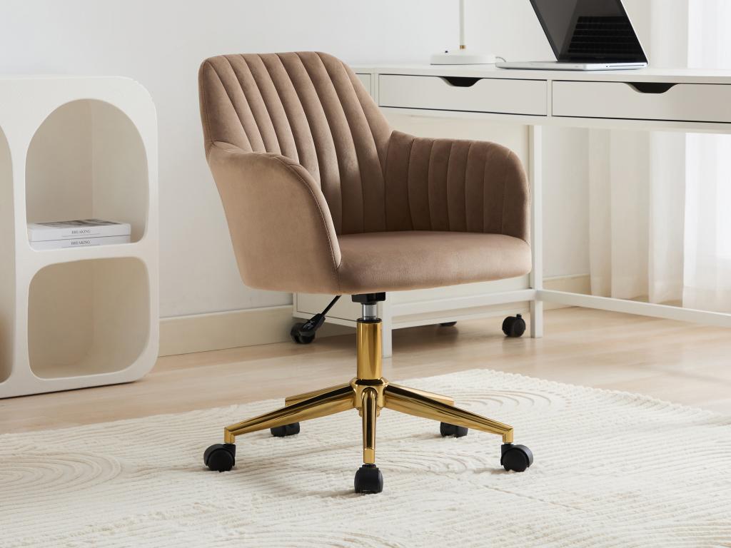 Chaise de bureau Velours Beige et doré Hauteur réglable ELEANA Leroy Merlin