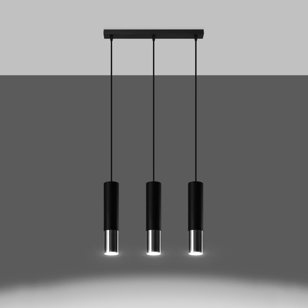 Lampa wisząca ZARPEX 3L czarny/chrom LED 3000K - 45x6x90cm Sollux