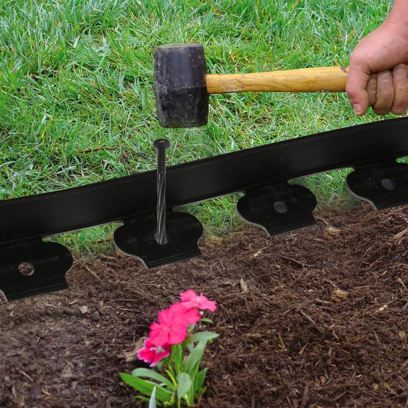 Bordure de jardin flexible noir - 5 cm x 10 mètres avec 30 piquets d'ancrage - 8