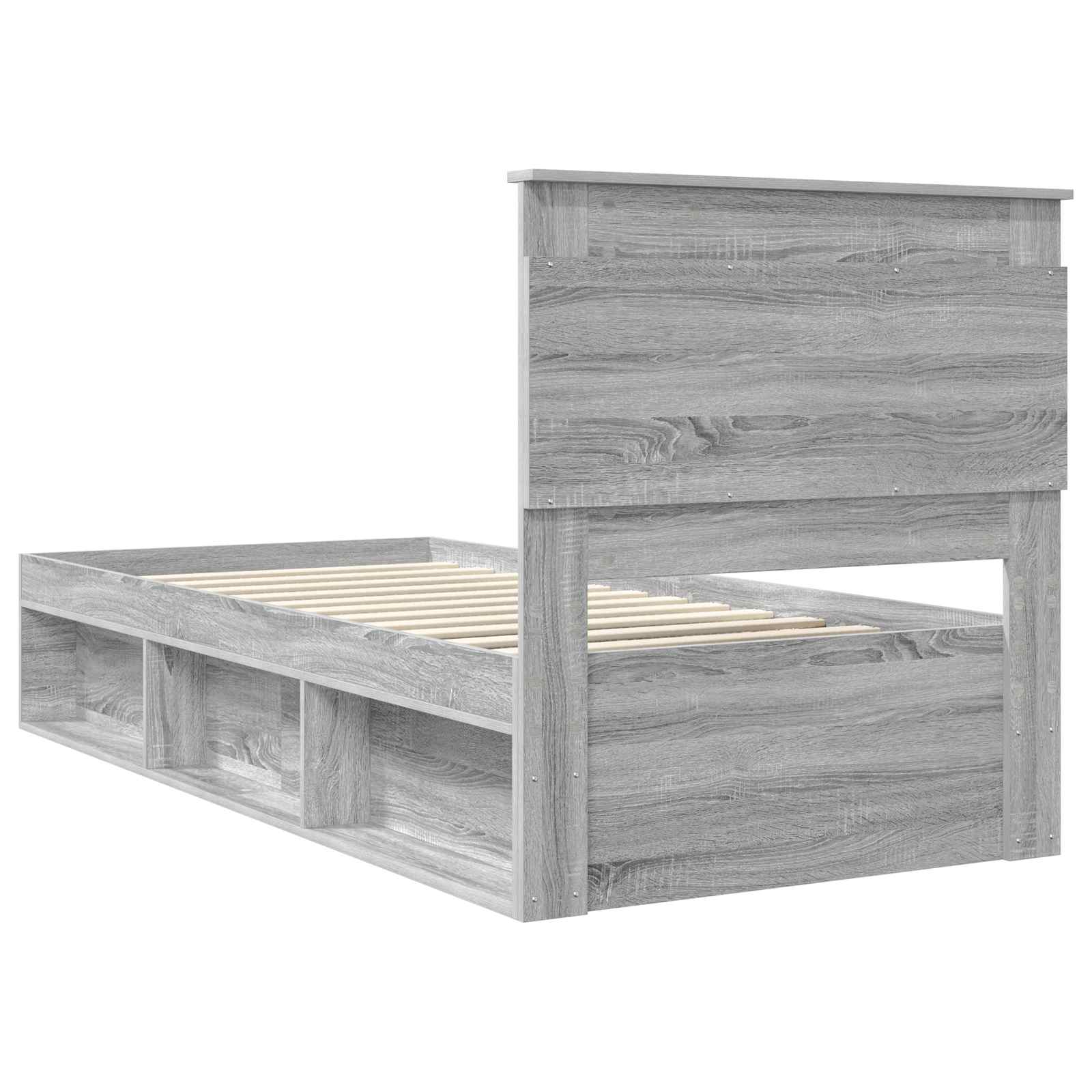Cadre de lit en panneau de bois gris pour la chambre, 75 × 190 cm - 9