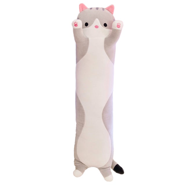 Chat Long 50cm - Grand Coussin Décoratif Chat pour Canapé, Oreiller Lombaire Super Doux, Géante pour Adulte(gris)