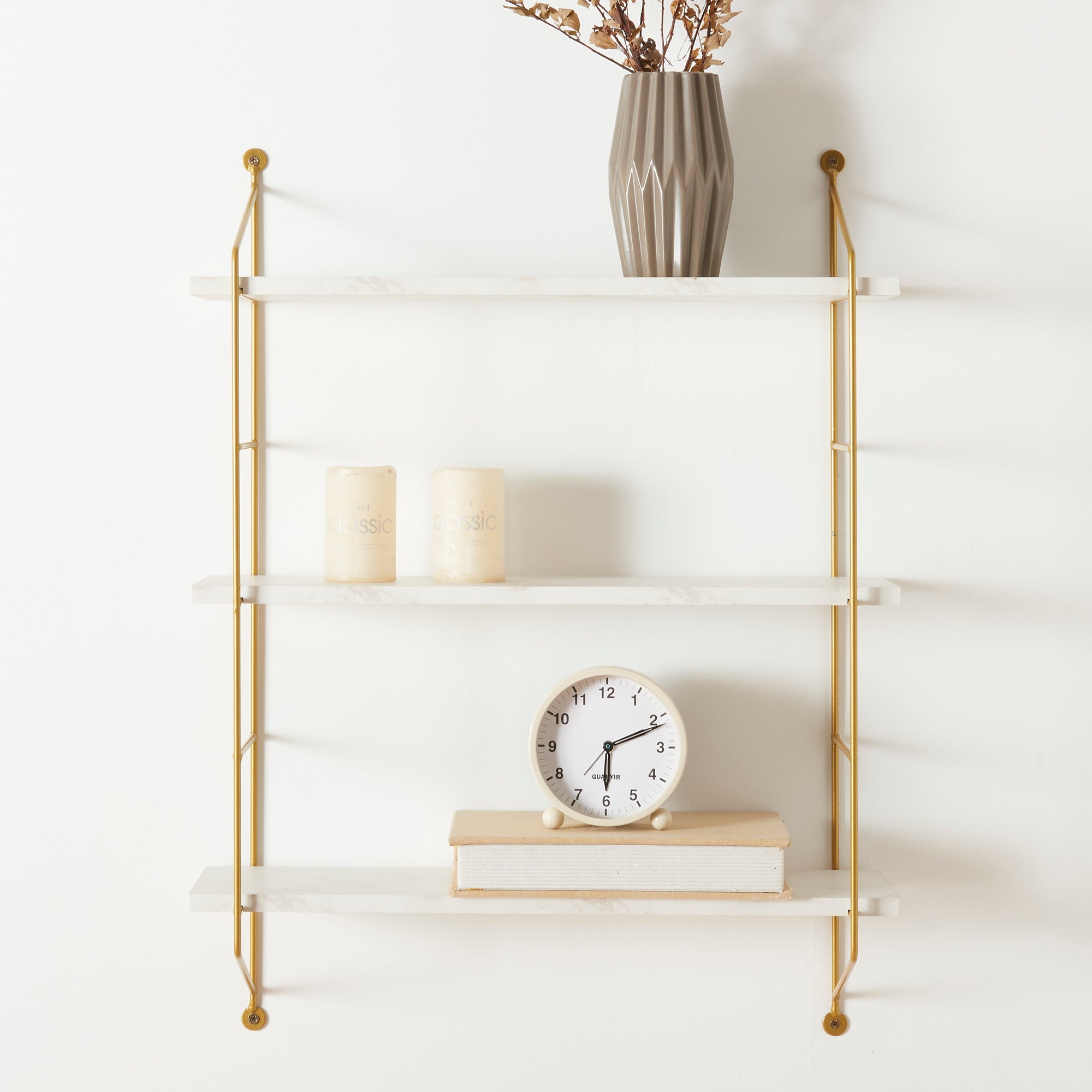 Étagère Murale à 3 niveaux Visby 48 x 15 x 64 cm effet marbre blanc [en.casa] - 2