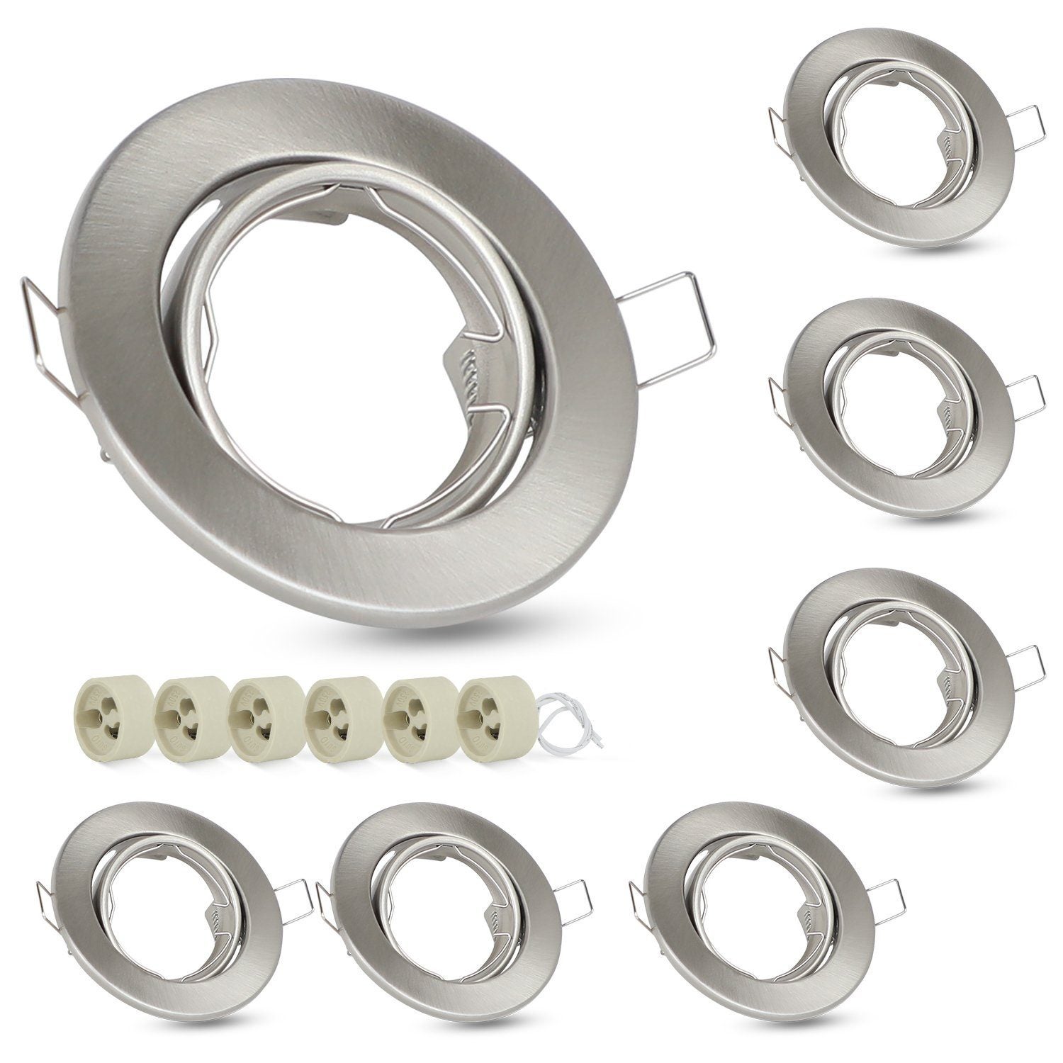 Zestaw NETTLIFE 6 reflektorów wpuszczanych GU10 z ramką podstawy światła 50 mm, 230V 30° regulowany aluminiowy reflektor do żarówek halogenowych i LED