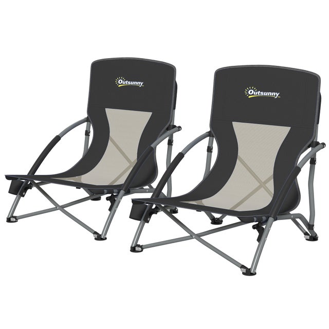 Bain de soleil Lot de 2 chaises de plage pliantes et légères avec dossier en maille, accoudoirs et sac de rangement, 58 x 55 x 62 cm, noires