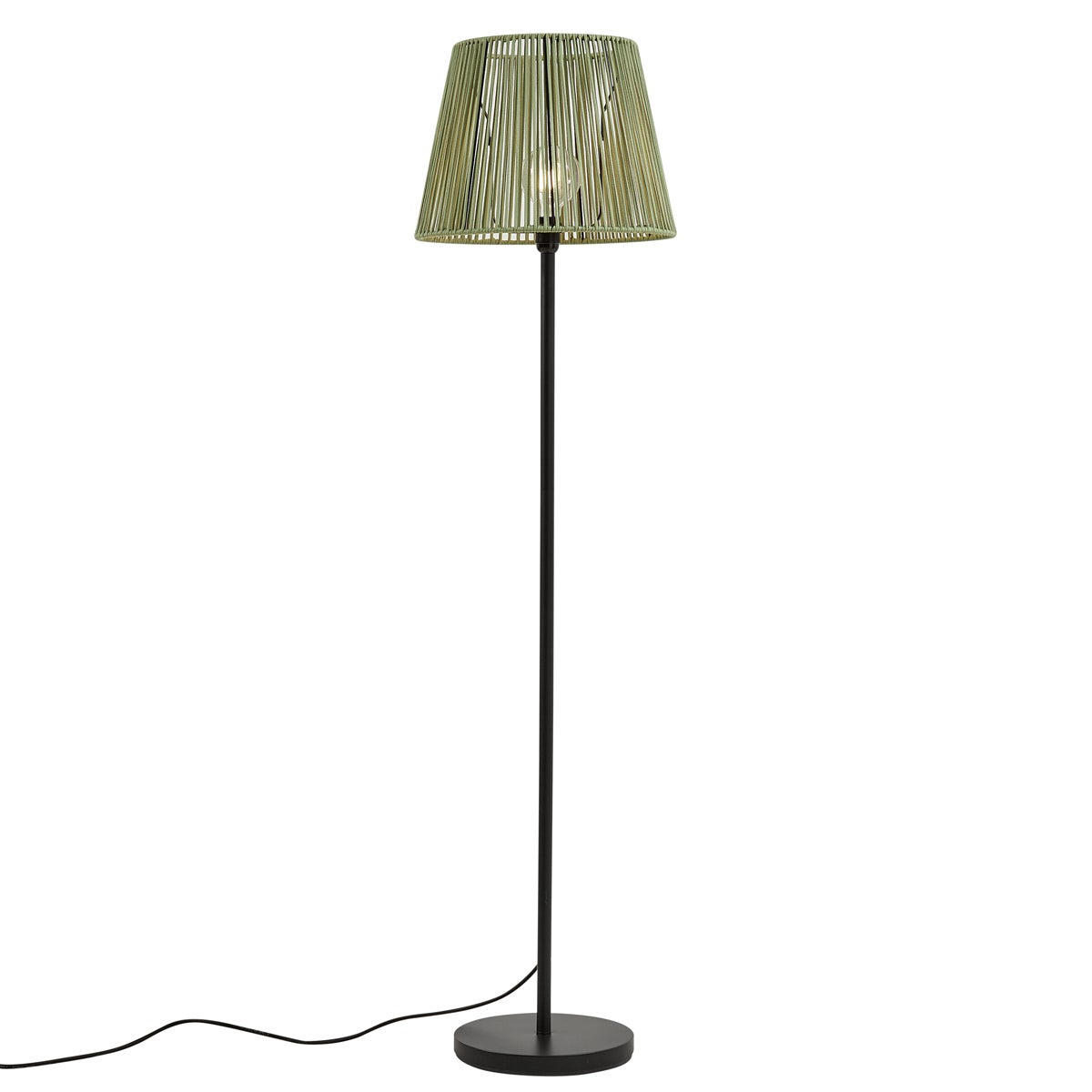 Zewnętrzna lampa podłogowa czarna z zielonym kloszem ze sznura IP44 - Virginia Jayla