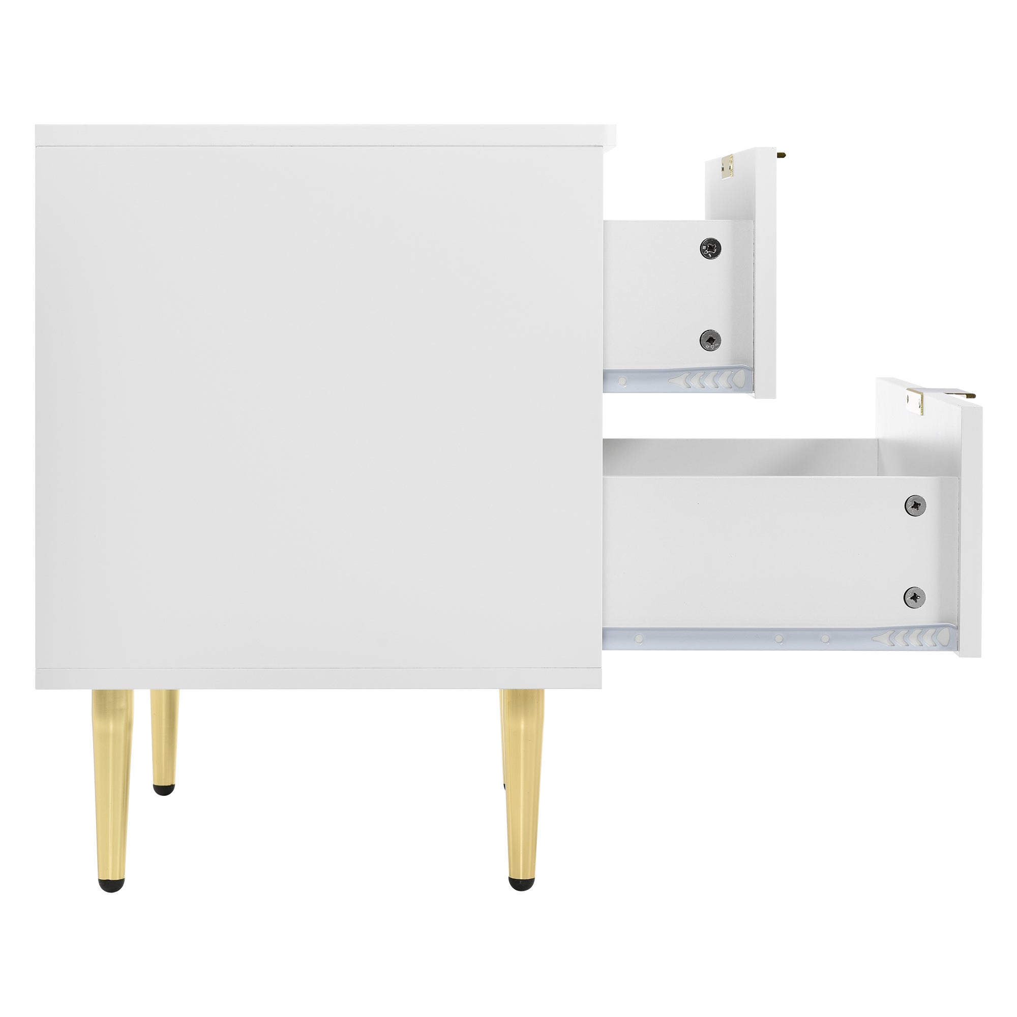 Juego de 2 Mesitas de Noche Modernas - Blanco con Detalles Dorados y Estampado Floral - 9