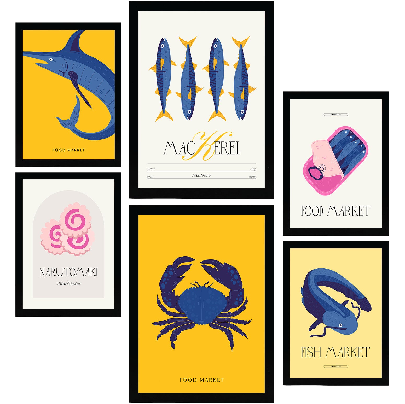 Nacnic set de 6 posters de comida y alimentación productos del mar láminas de naturaleza y nutrición para el diseño y tamaños a3 & a4 sin marcos