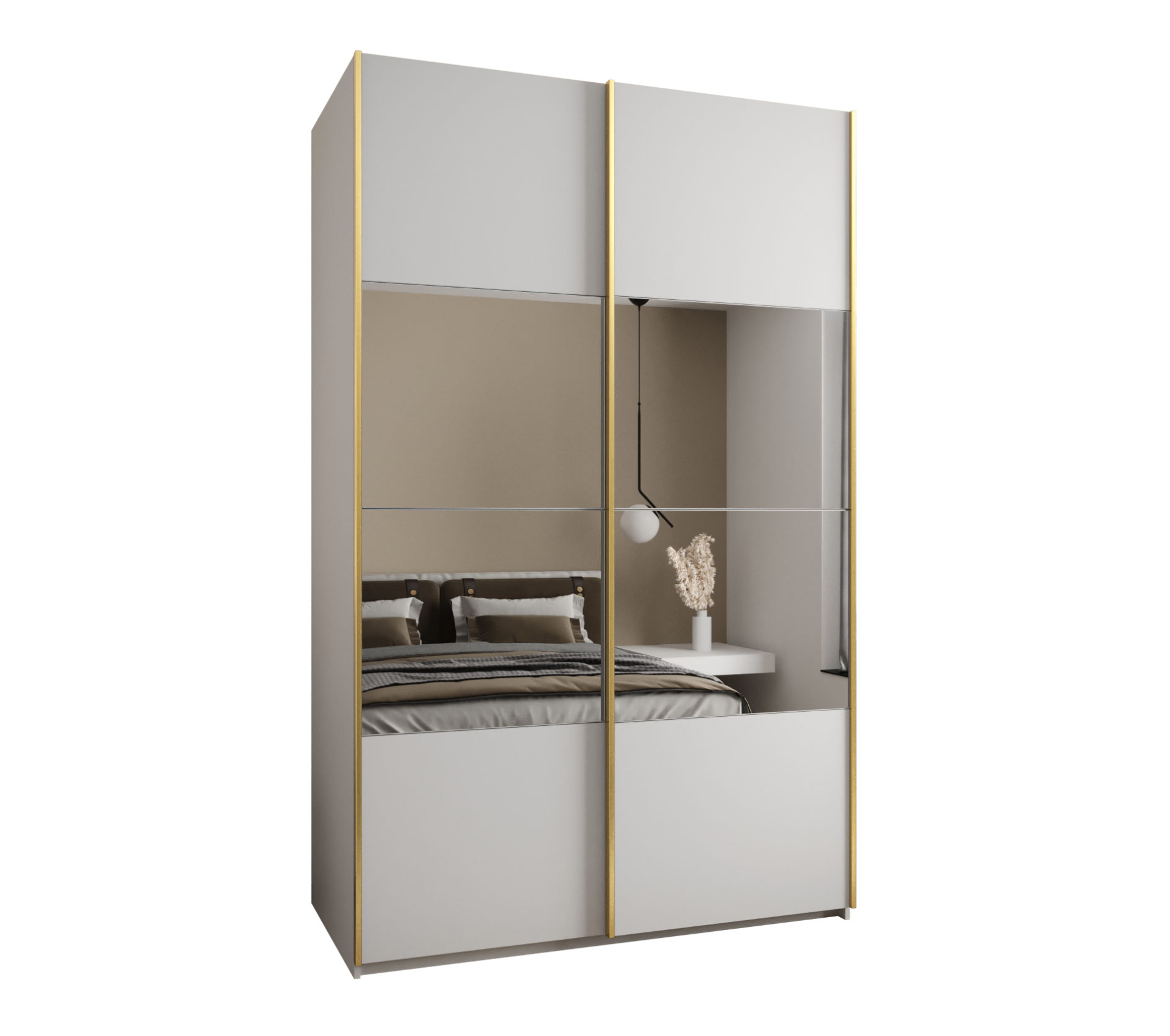 Szafa przesuwna wysoka Lux 4 160 x 64 x 245,5 cm biały + biały + u. złoty - Abiks Meble