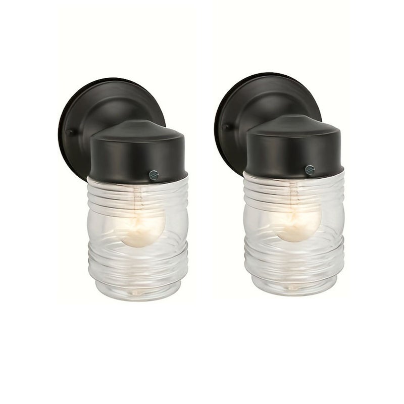 Czarny kinkiet w stylu vintage, gniazdo E26 (bez żarówki), z przezroczystym, żebrowanym kloszem, na taras, balkon, patio, zestaw 2 szt.