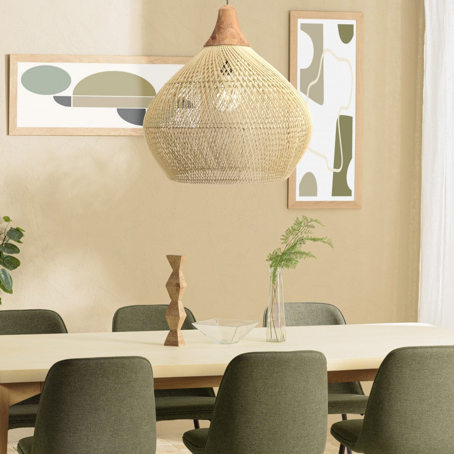 ALIDA Suspension 'cloche' 68x68cm rotin couleur naturelle et teck