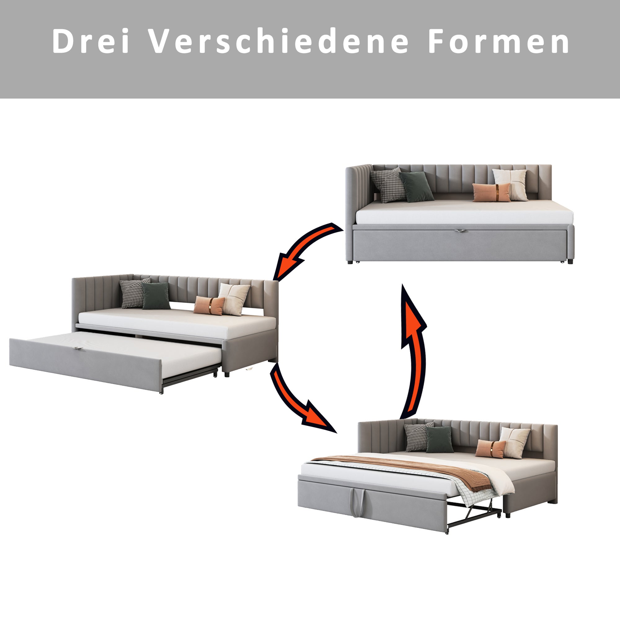 Canapé-lit multifonctionnel en L avec lit gigogne 90/180x200cm, tissu velours, design peu encombrant pour lit enfant, lit d'appoint - 5