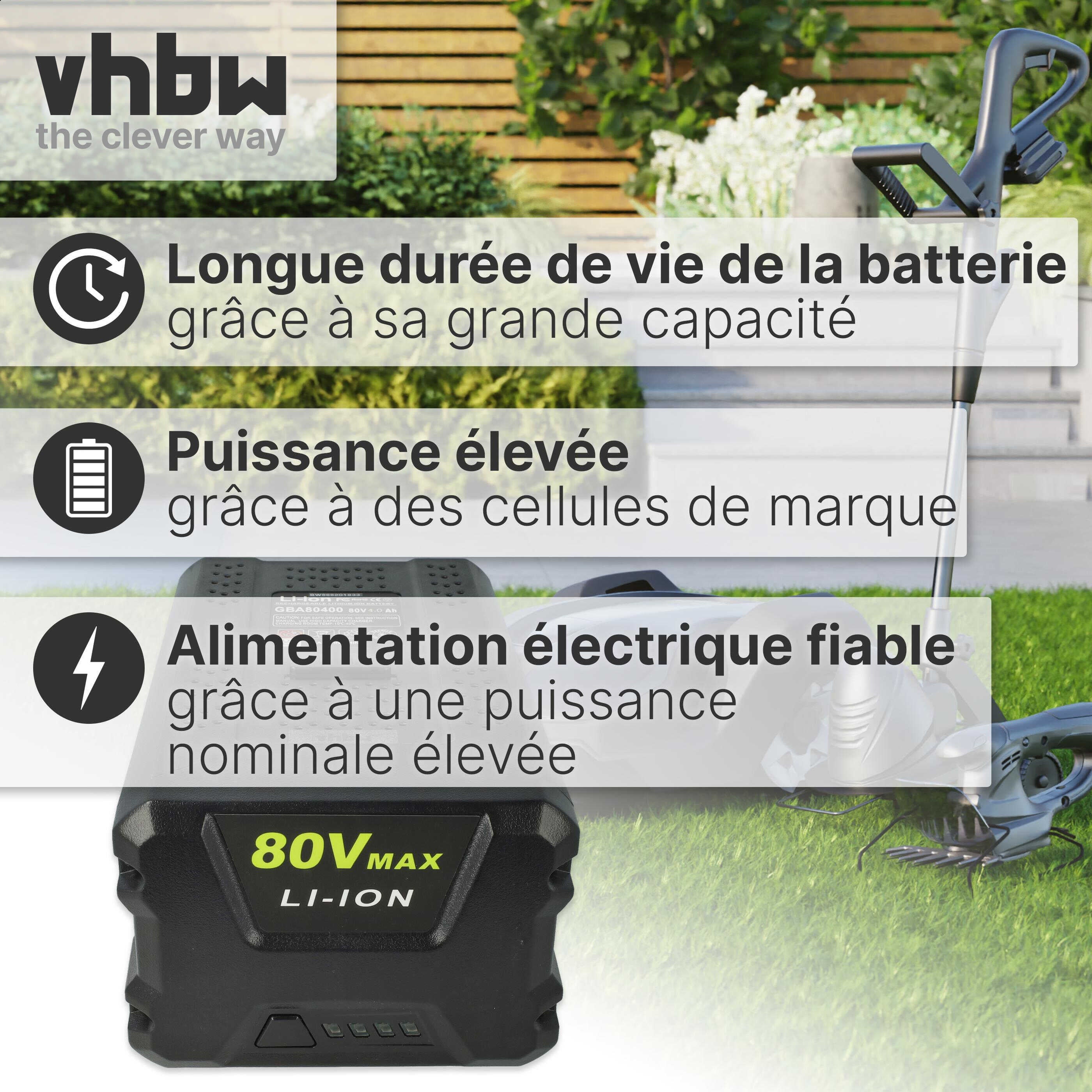 vhbw 1x Batterie remplacement pour Greenworks 80V Max, GBA80200, G80B4, G80B2 pour outil de jardinage (4000mAh, 80V, Li-ion) - 3