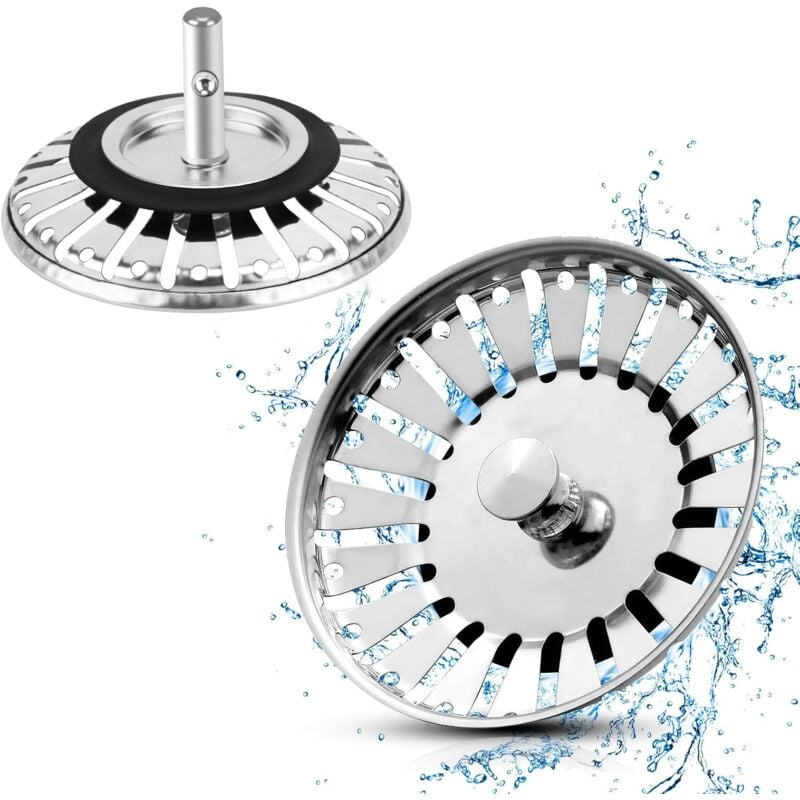 Lot De 2 Crépines D'évier En Inox 304 - Diamètre 80 Mm - Filtre à Déchets Pour Cuisine Ou Salle De Bain - Bouchon Universel Avec Joint Caoutchouc