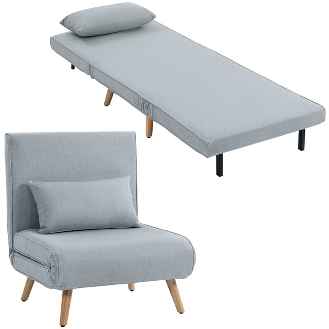 Fauteuil chauffeuse convertible 3 en 1 lit fauteuil lit 1 place dossier 5 positions en tissu avec coussin, gris - COMFORTXL