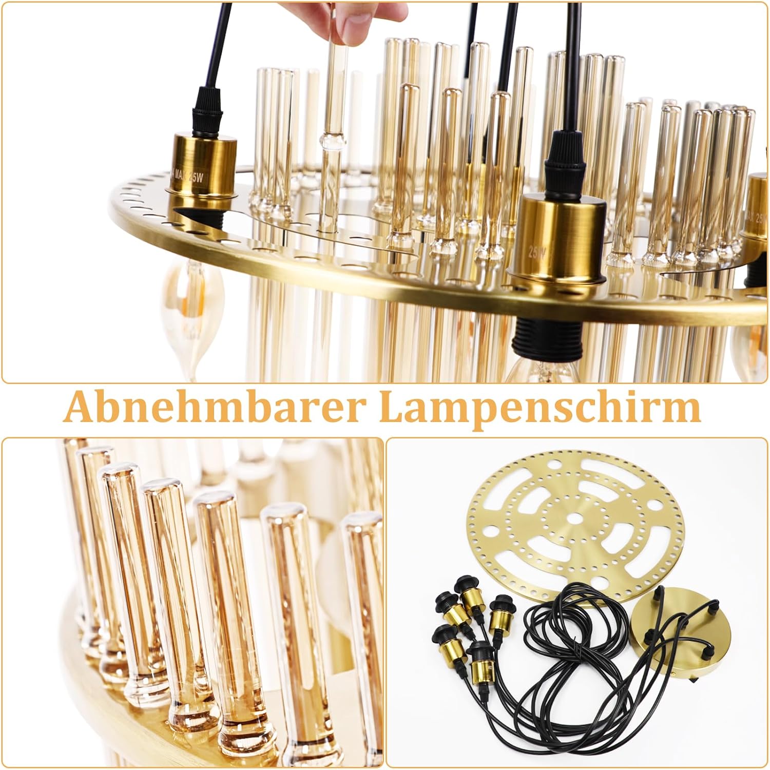 ZMH Lampa wisząca Vintage E27 z 5 żarówkami, ze złotego szkła (żarówka nie jest dołączona) - 4