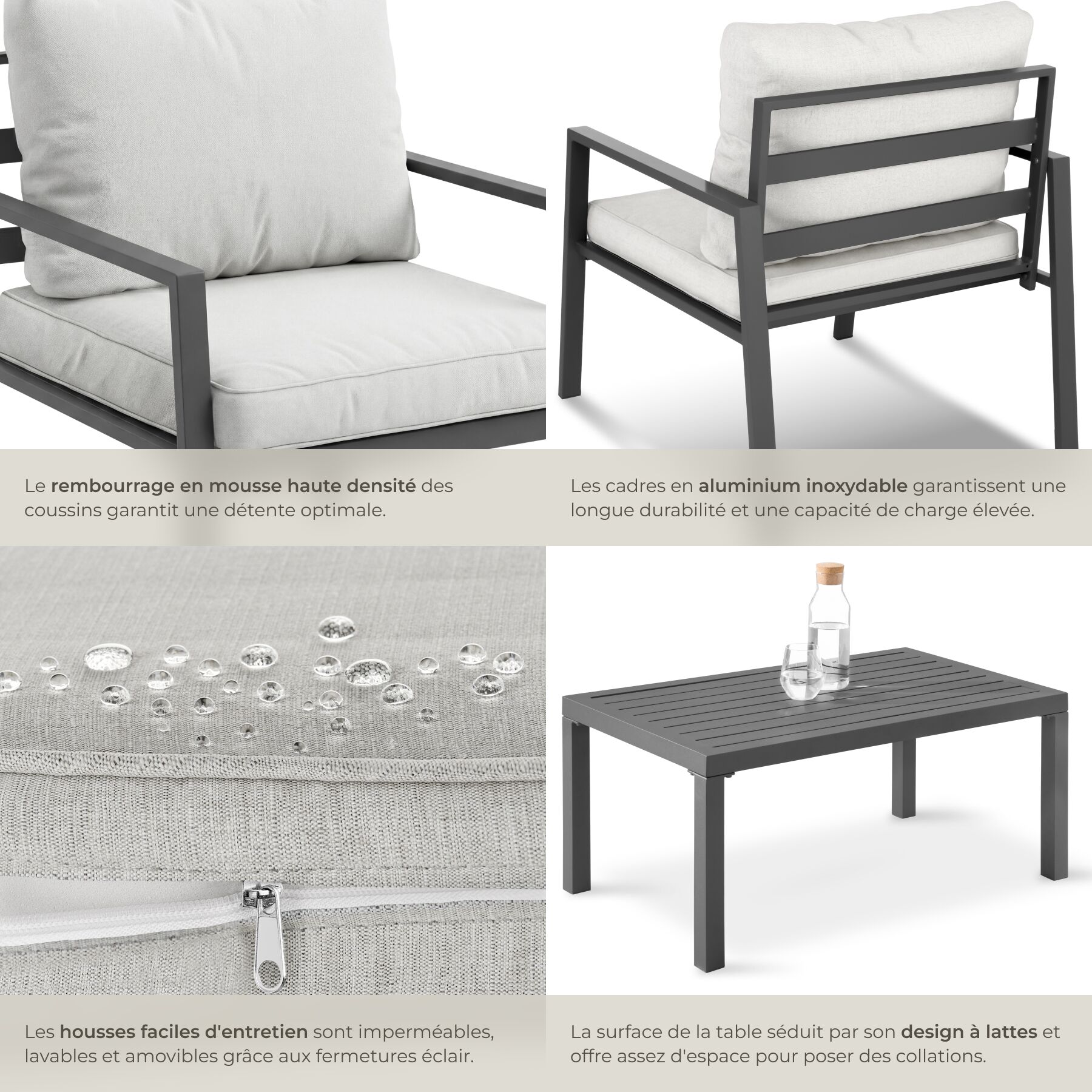 TECTAKE Conjunto de asientos de aluminio resistente a la intemperie - 5