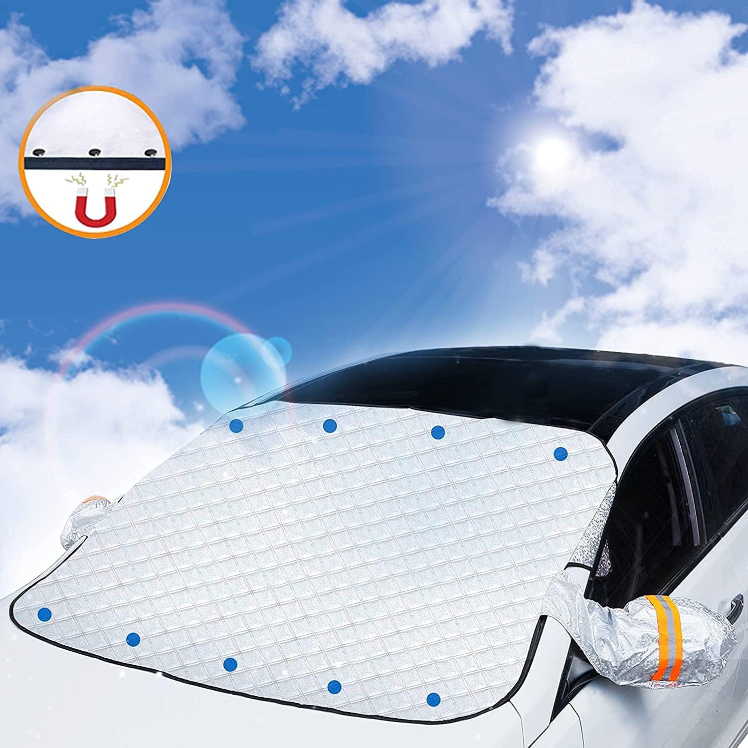 Pokrowiec na przednią szybę samochodu - mocowany magnetycznie - składany i zdejmowany - na przednią szybę samochodu - ochrona przed śniegiem, lod