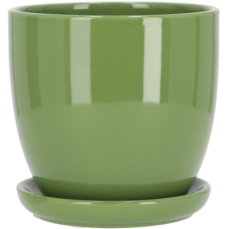 Doniczka donica osłonka ceramiczna szkliwiona z podstawą kwiaty ⌀16 zielona - KOTARBAU