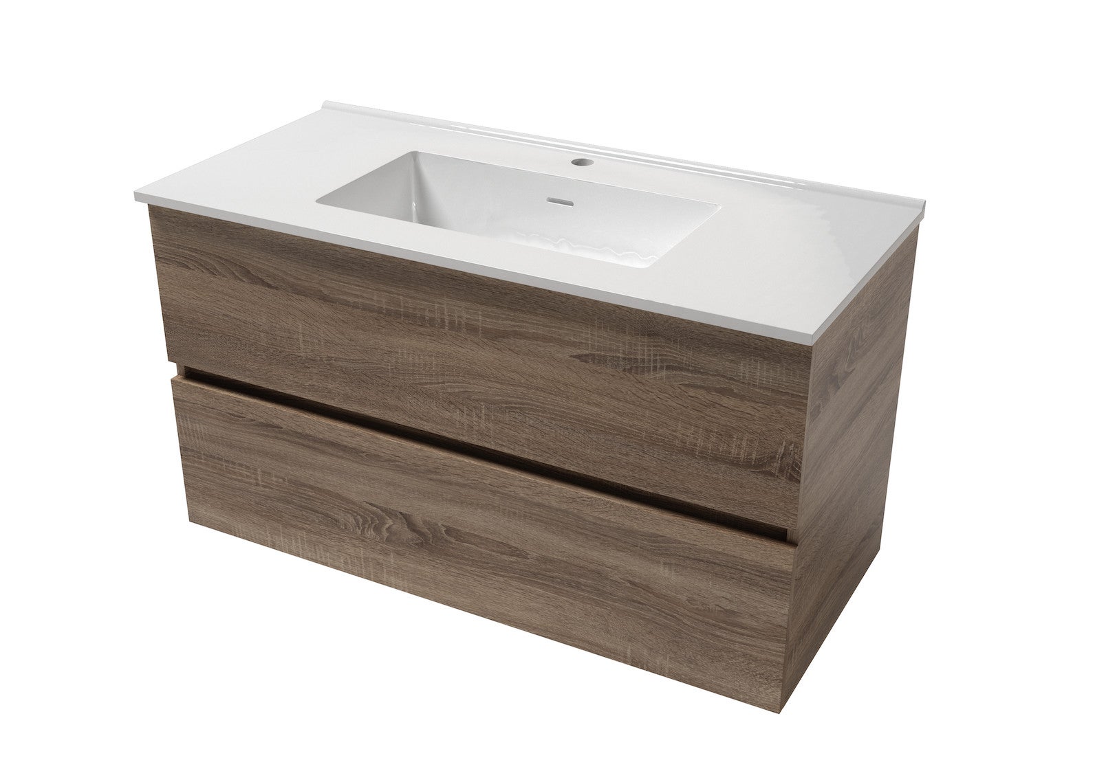 Meuble salle de bain suspendu 90 cm bois beige gris et vasque LANSVO
