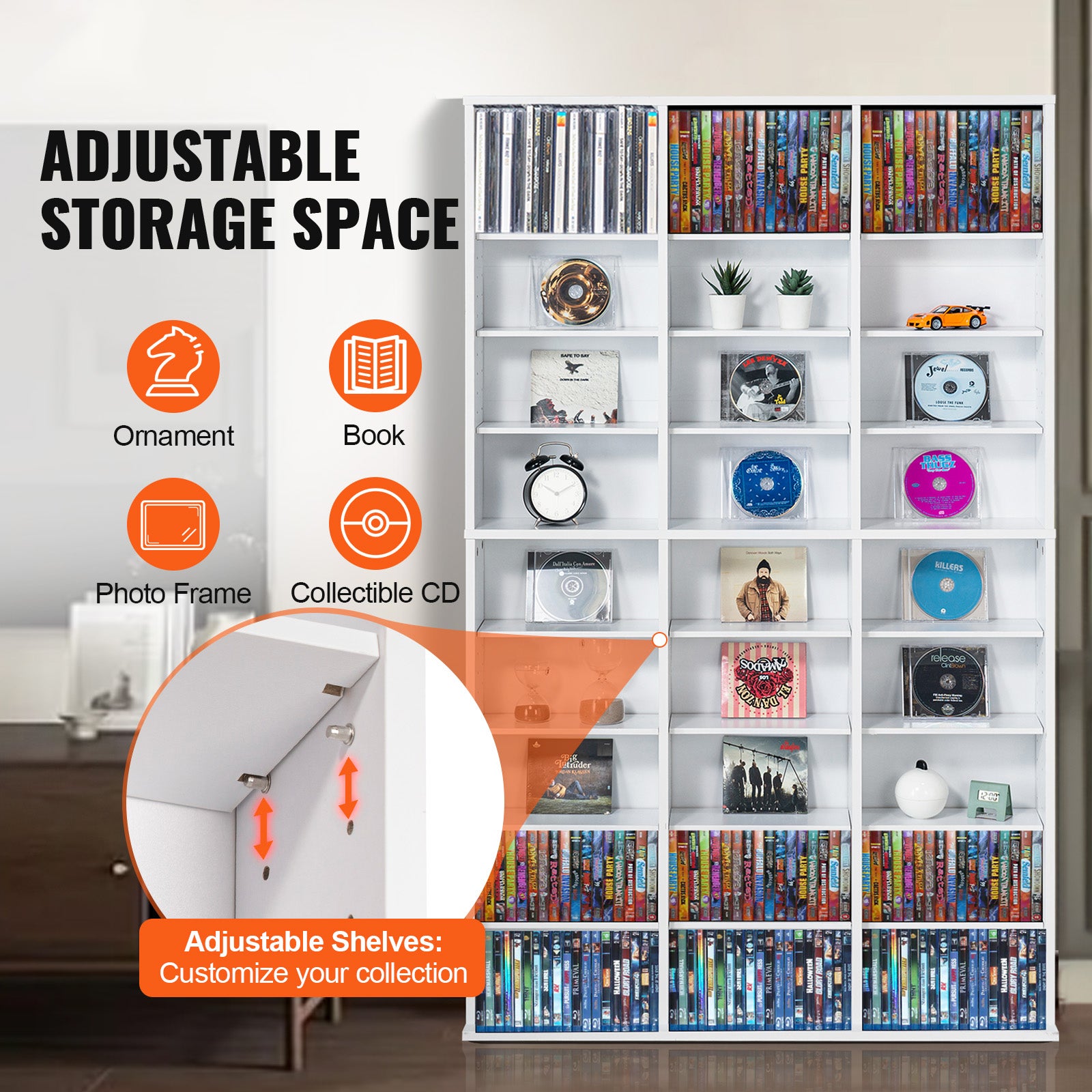 Portaoggetti,SucceBuy Porta DVD a 9 Livelli per 756 CD,Ripiani CD Regolabili,27 Scomparti,Organizza la Musica - 4
