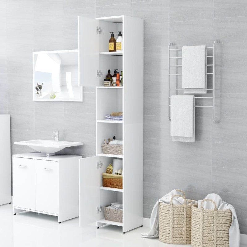 vidaXL Mobile da Bagno Bianco 30x30x183,5 cm in Legno Multistrato - 3