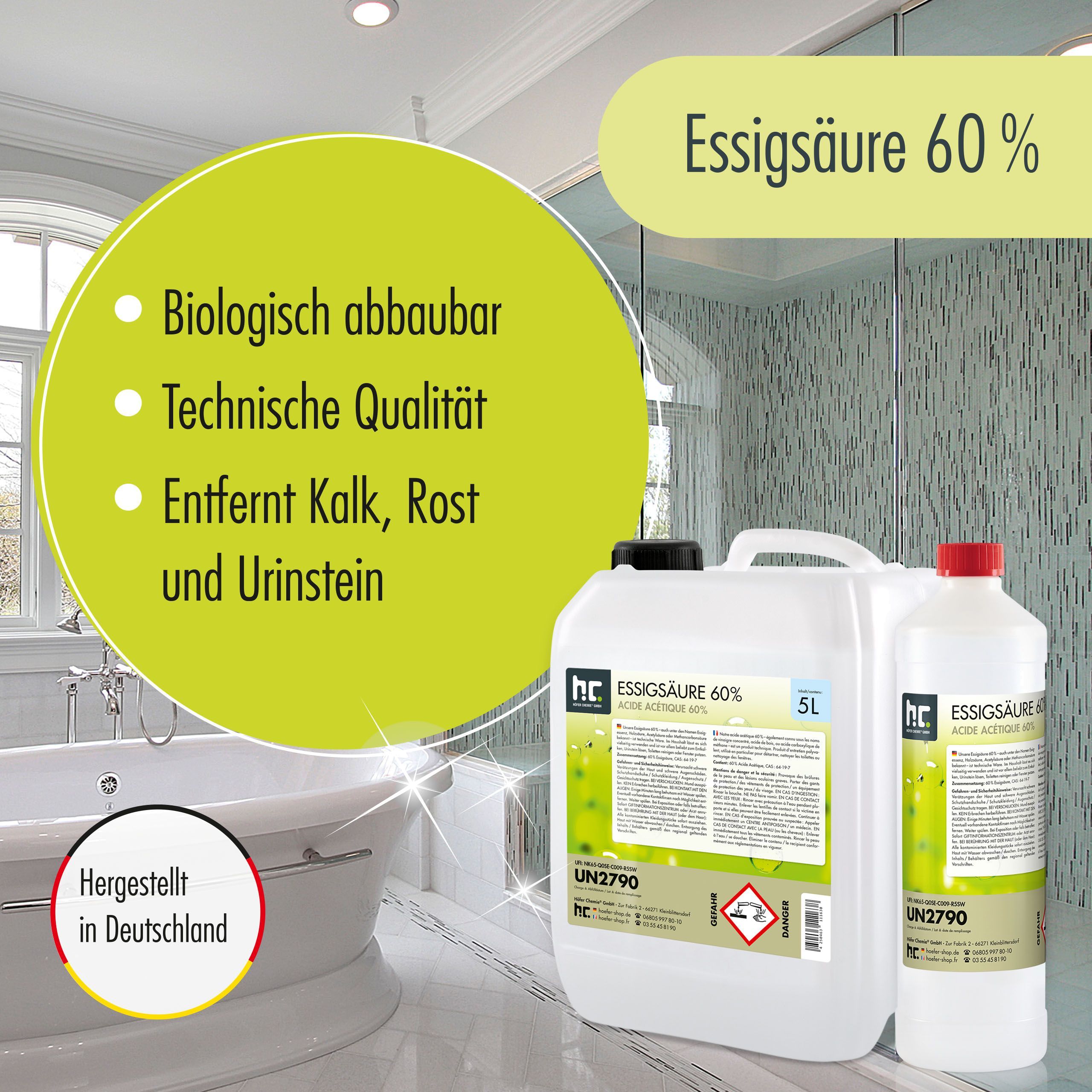 2 x Acide Acétique 60% Höfer Chemie® en bidon de 5 L - 3