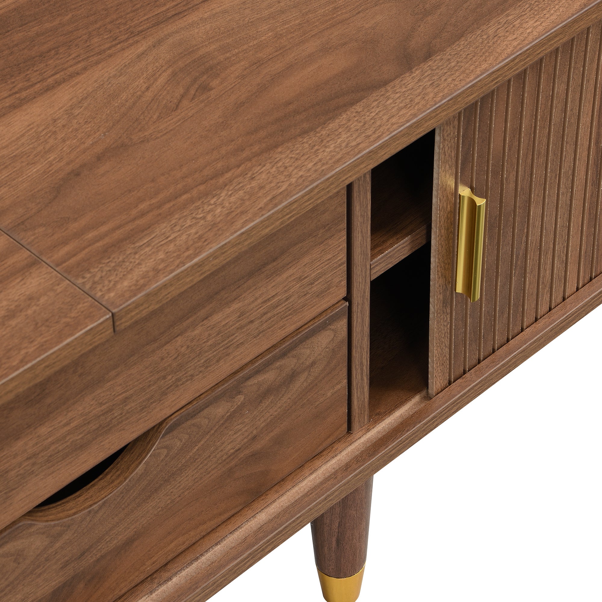 Meuble TV avec 2 portes coulissantes et 2 tiroirs - 175 x 38 x 45 cm - MDF - pour salon - Noyer - 10