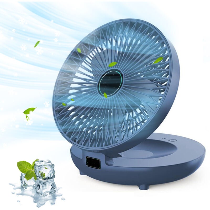 Niebieski, przenośny, ładowany przez USB wentylator biurkowy 1200 mAh z 3 prędkościami, składany wentylator ścienny do sypialni, kuchni, jogi