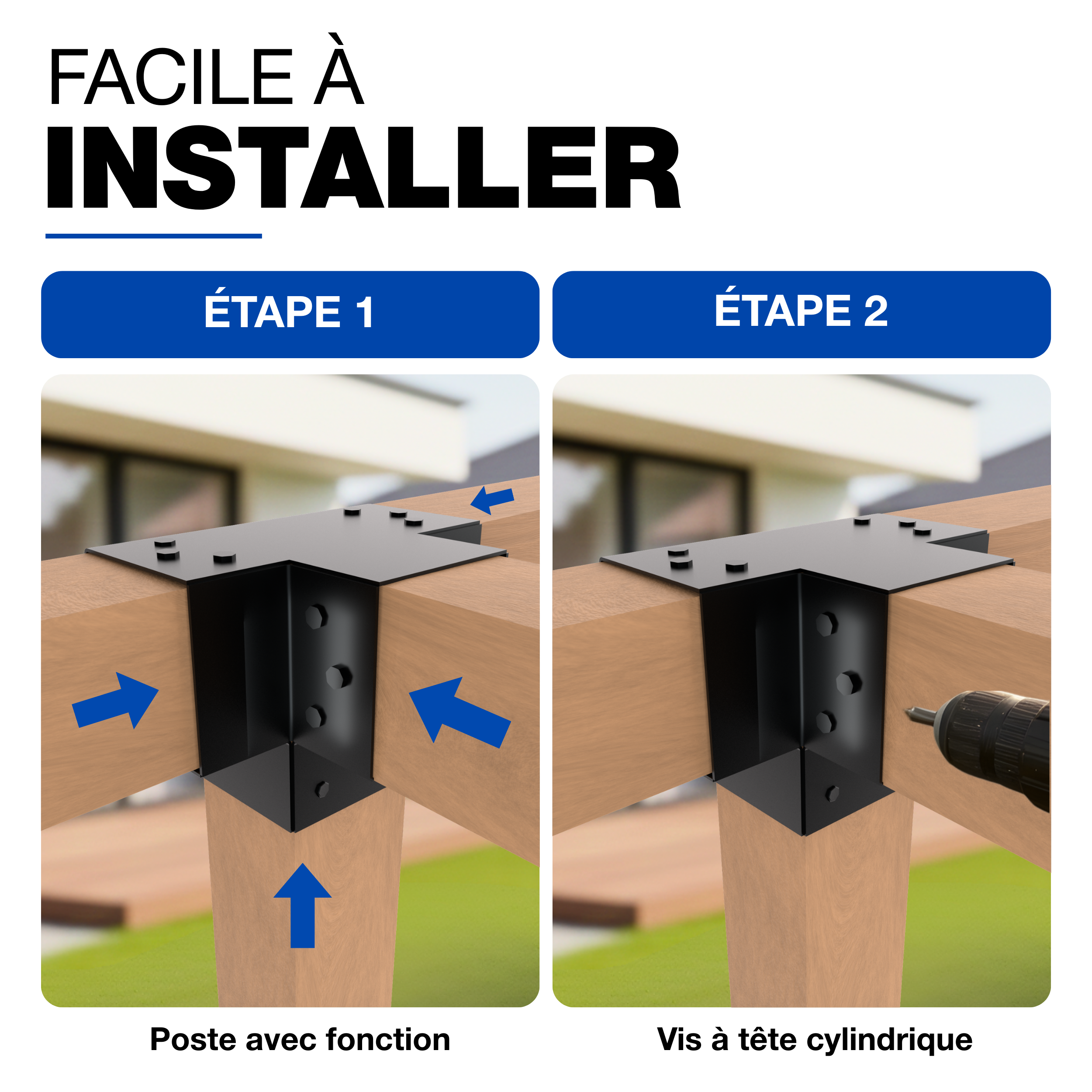 Connecteur de Poteau X 81 x 81 mm Lot de 4 GEZU IMPEX Noir Pergola Connecteur D’Angle 4 Voies Pavilon Support Bricolage Menuiserie - 3