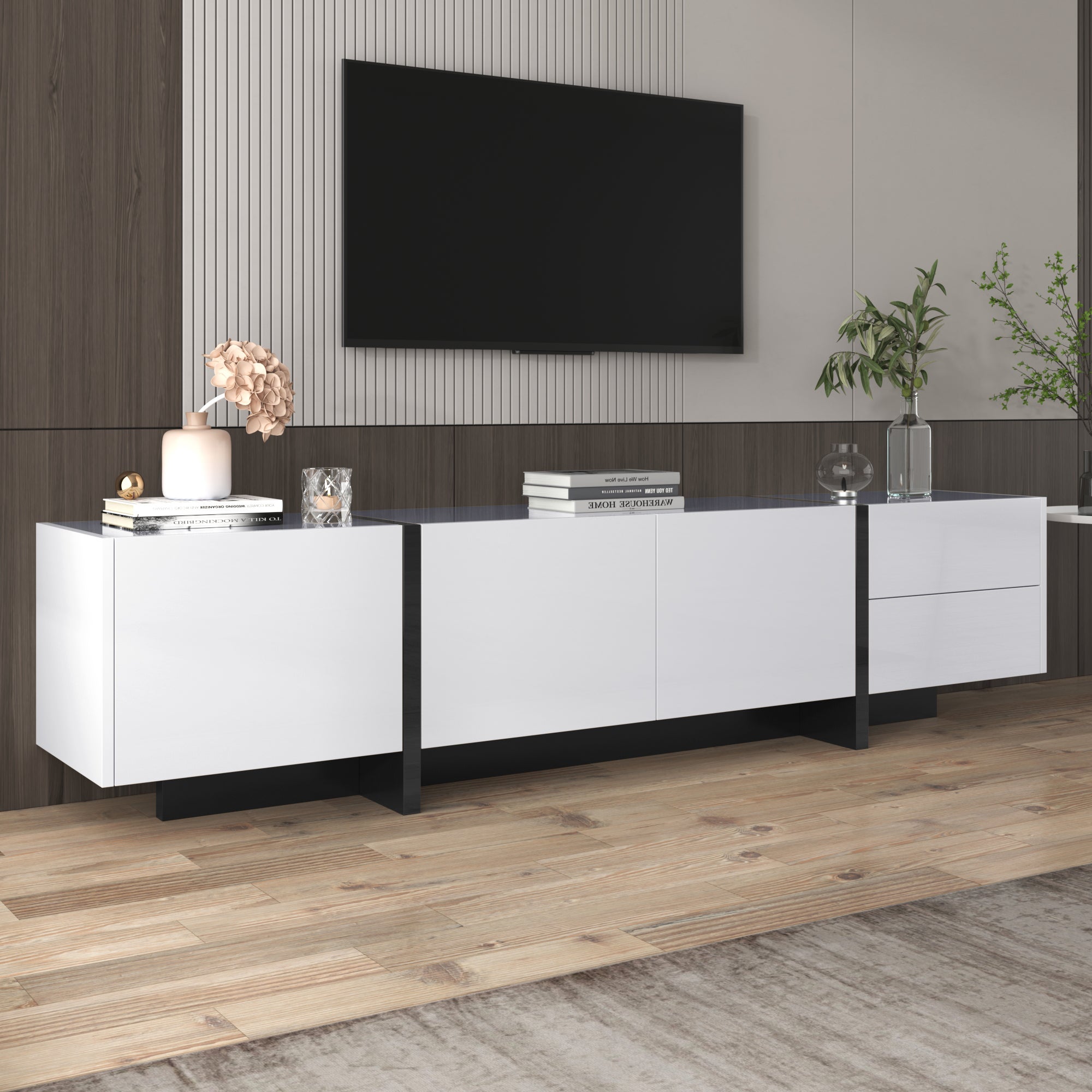 Meuble TV, design simple, panneaux avec pieds color-block, blanc et ...
