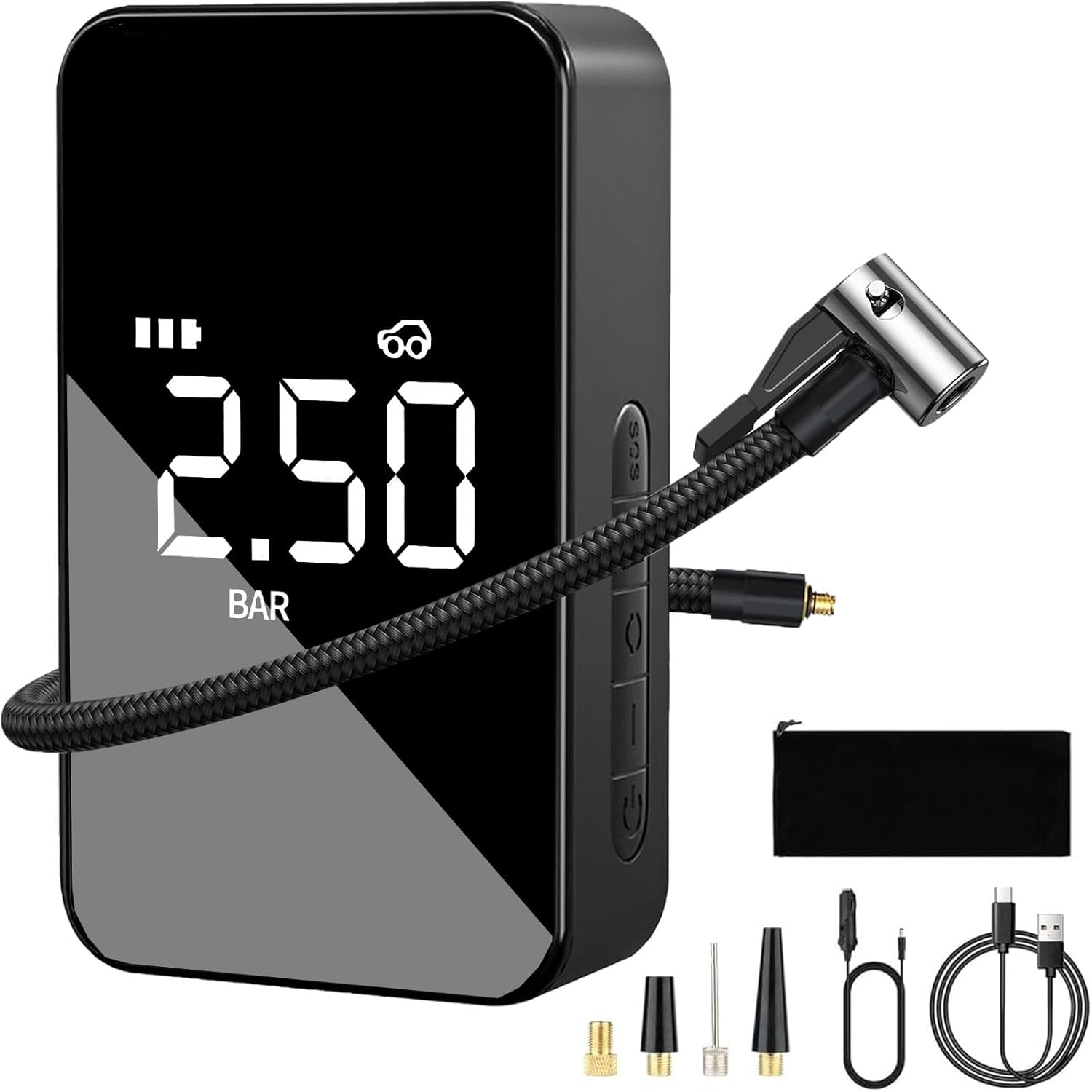 Kompresor powietrza do opon samochodowych, bezprzewodowy, 6000 mAh, przenośny, elektryczny, 150 psi, mini, przenośny, samochodowy, z wyświetlaczem c