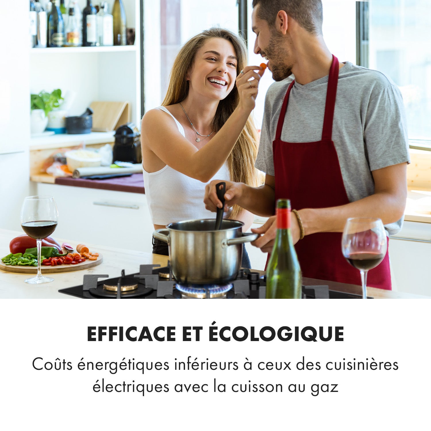 Cuisinière à Gaz 5 Feux Encastrable - Vitrocéramique, Allumage Auto, Sécurité Enfant - Pour Maison Et Restaurant